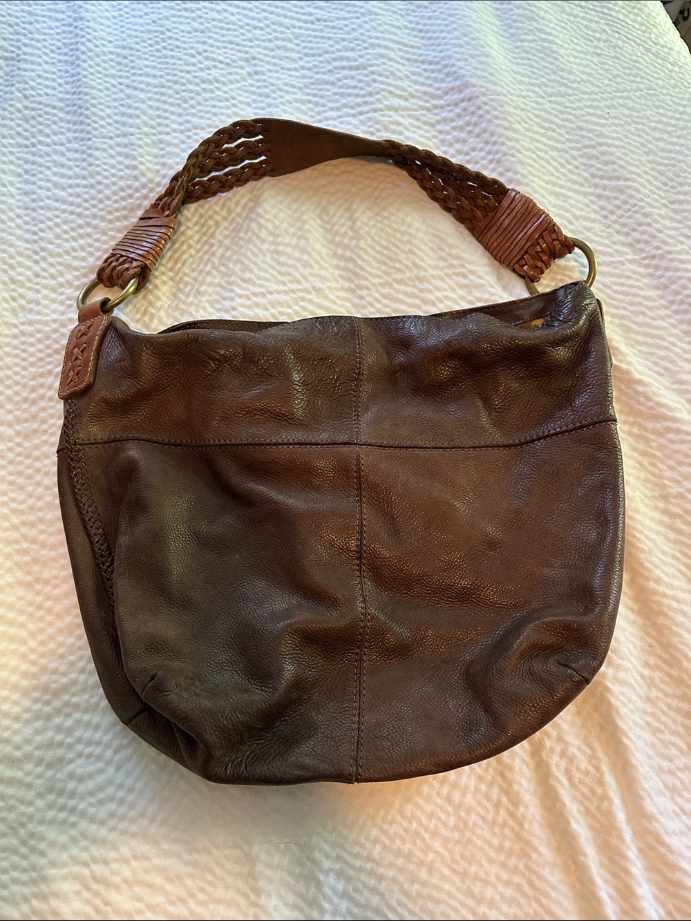Lucky Brand Brown Braided-Handle Leather Hobo